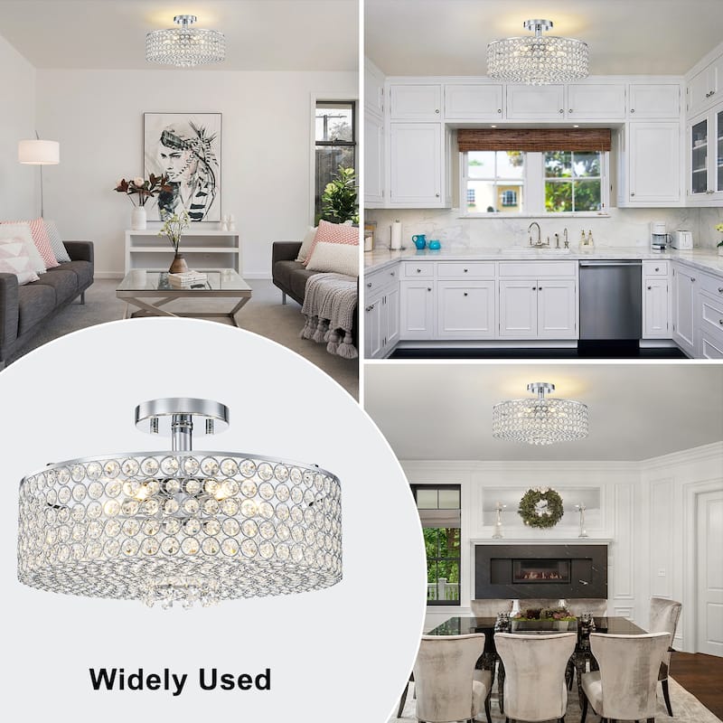 Modern 5 Light Mesh Crystal Shade Semi-Flush Mount Ceiling Light - Dia.15.75-in