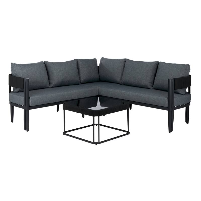 SAFAVIEH Outdoor Living Viola Corner Set. - 78"W x 28"D x 26"H - Black/Grey.