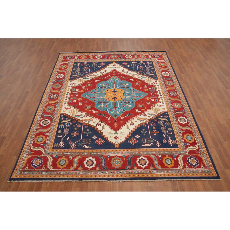 Hand Knotted Oriental 100% Wool Carpet Traditional Medallion Red Heriz (serapi) Area Rug - 9' 10'' X 7' 11''
