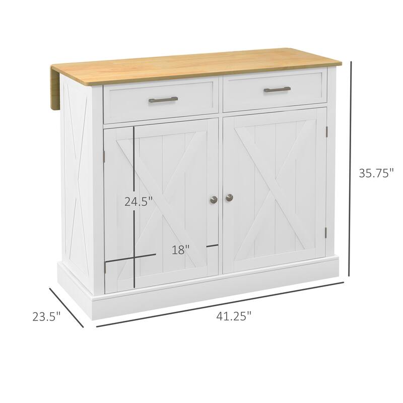 Rolling Kitchen Island with Drop Leaf Wood Breakfast Bar, Farmhouse Kitchen cart with 2 Drawers, Adjustable Shelves
