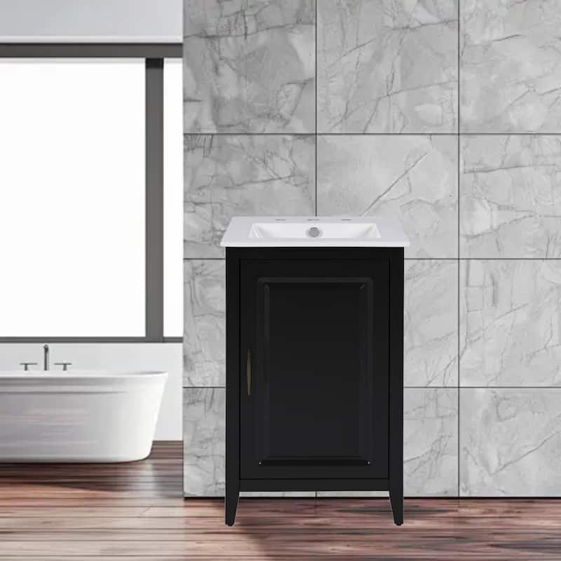 20.3" Freestanding Bathroom Vanity with Ceramic Sink, Soft-Close Door, Cabinet and Drawer Storage - Black