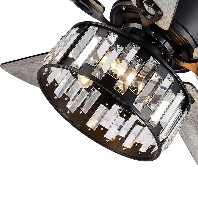 52" Black Ceiling Fan with Lights Remote Control, Farmhouse Chandelier - 52 Inch