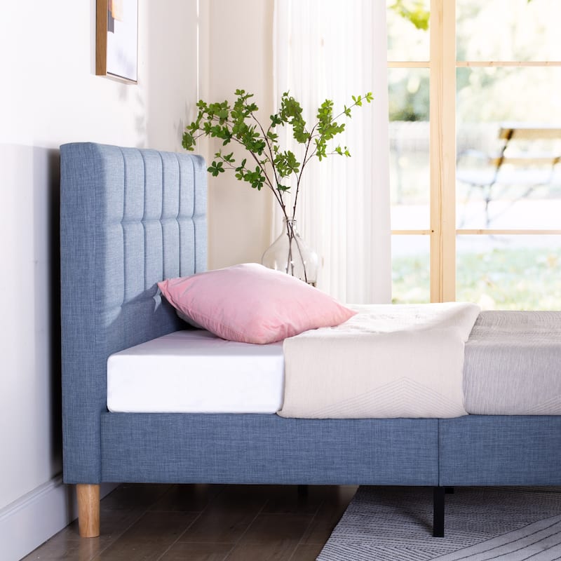 Priage by ZINUS Blue Slate Upholstered Square Platform Bed Frame