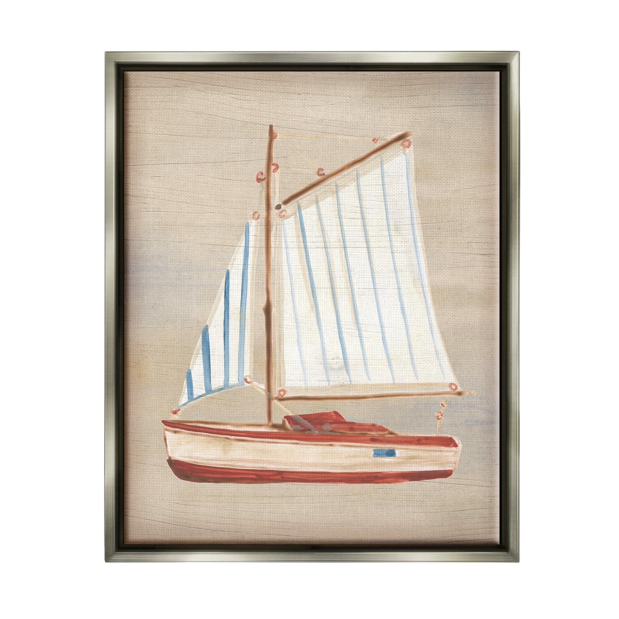 Stupell Rustic Red Sailboat Framed Floater Canvas Wall Art Design by June Erica Vess