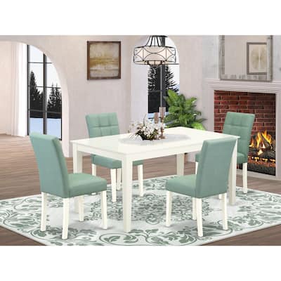 East West Furniture Dining Set Contains a Rectangle Dining Table and Chairs, Linen White (Pieces Options)