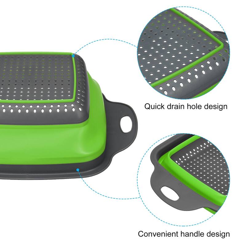 Collapsible Colander Set Silicone Square Foldable Strainer with Handle - 29cm x 22cm x 9cm