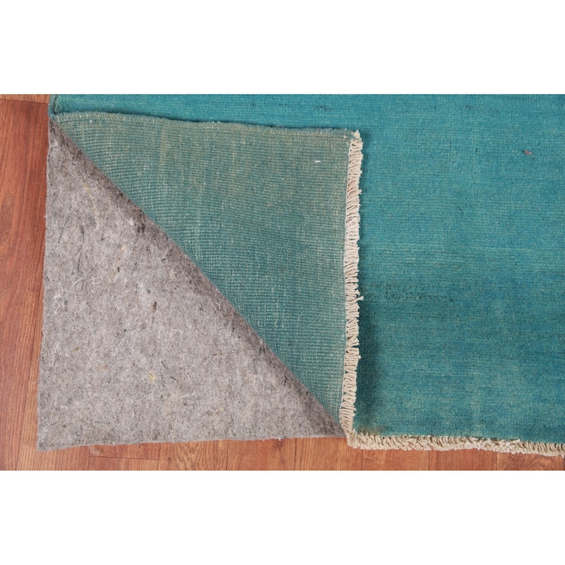 Turquoise Blue Gabbeh Accent Modern Rug Hand-Knotted Wool Carpet - 3'6" x 4'11"