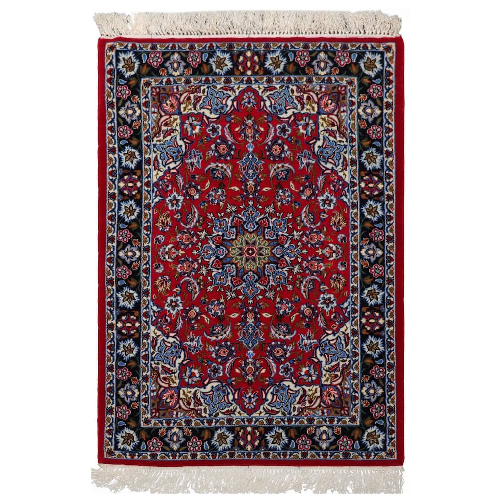 2'3''x3'5'' Hand Knotted Wool Red Isfahan Traditional 300 KPSI Rug - 2' 3'' x 3' 5''