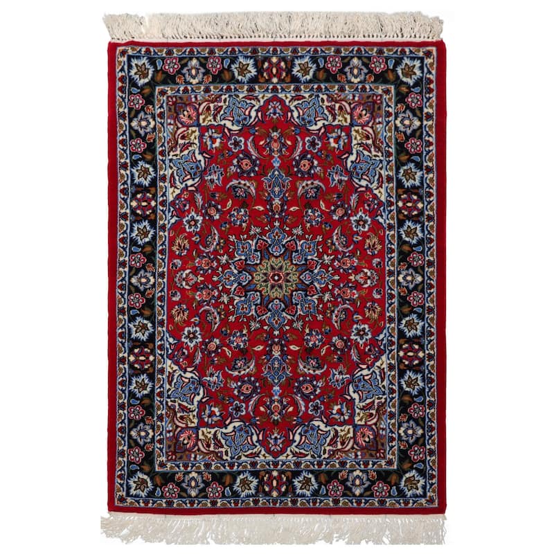 2'3''x3'5'' Hand Knotted Wool Red Isfahan Traditional 300 KPSI Rug - 2' 3'' x 3' 5'' - 2' 3'' x 3' 5''