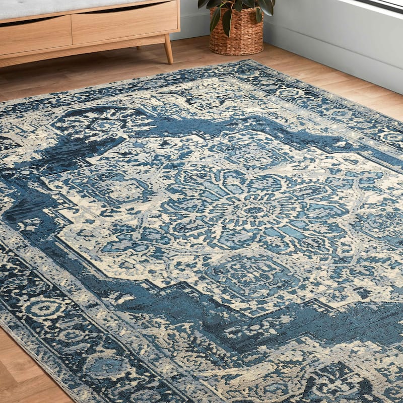 Alexander Home Armanda Modern Floral Indoor/ Outdoor Area Rug - 10'6" x 13'9" - Dark Blue/ Dark Blue