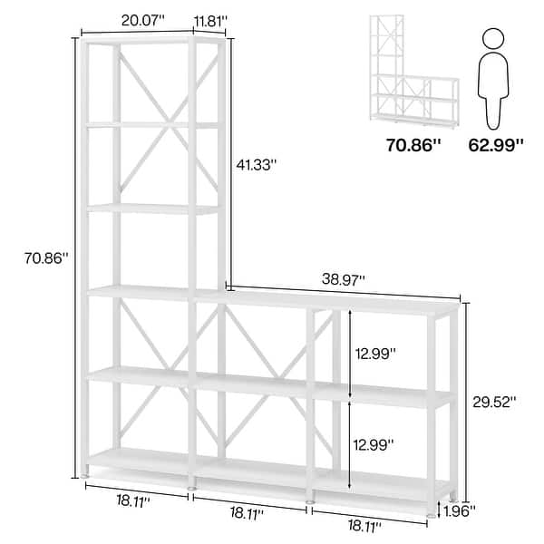dimension image slide 2 of 5, Industrial 9 Shelves Bookshelves Ladder Corner Etagere Bookcase