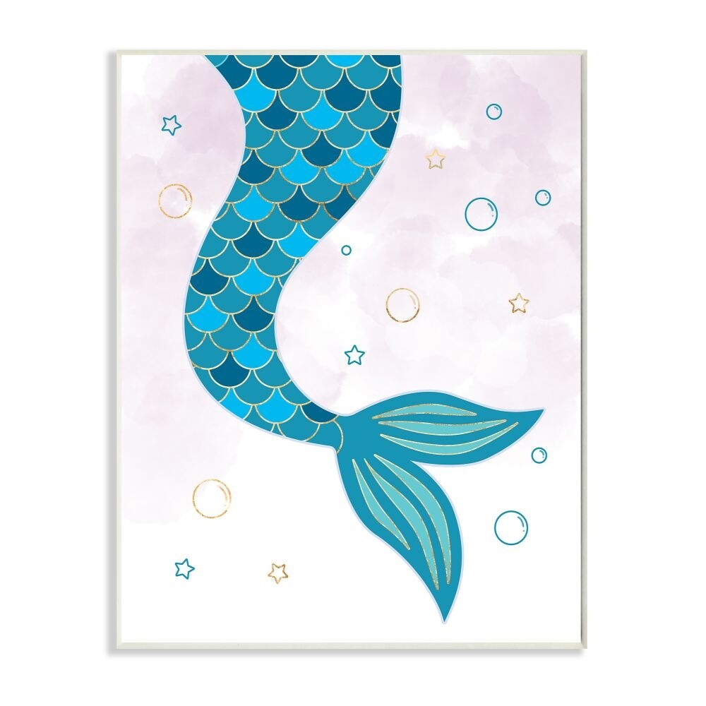 Stupell Nautical Mermaid Scale Tail Sea Water Bubbles Wood-image
