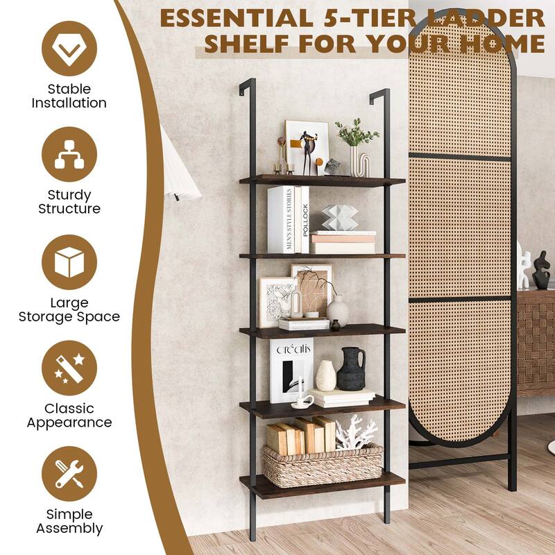 Costway 5 Tier Ladder Shelf 71'' Height Wall-Mounted Bookshelf Display - See Details