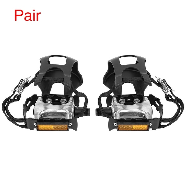 Pair Bicycle Pedals 9/16'' Spindle Platform with Toe Clips Fixed Foot Strap - Black. Opens flyout.