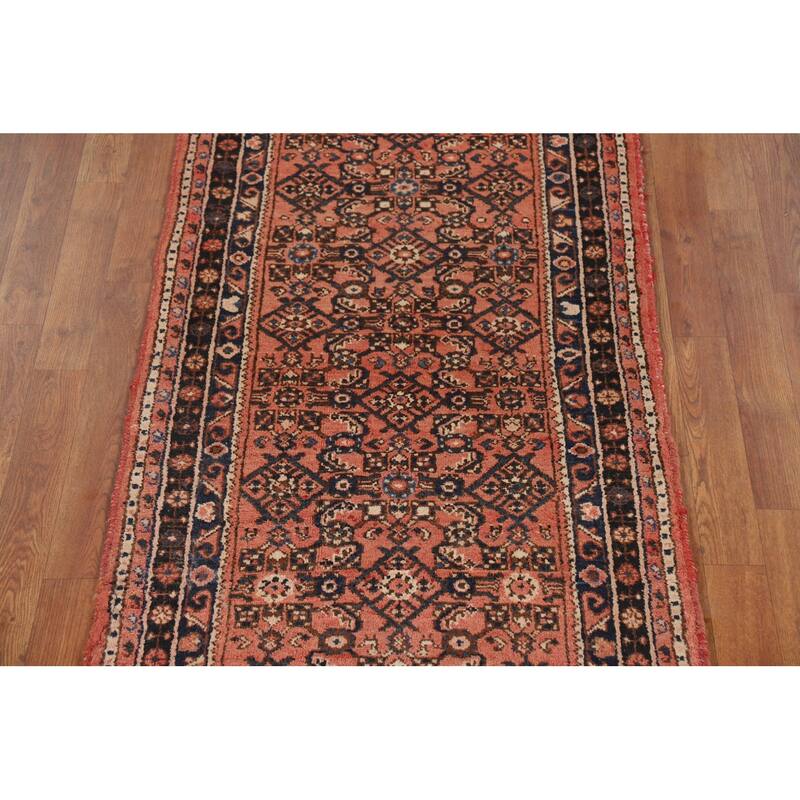 All-Over Geometric Hamedan Persian Runner Rug Handmade Wool Carpet - 2'8" x 9'9"