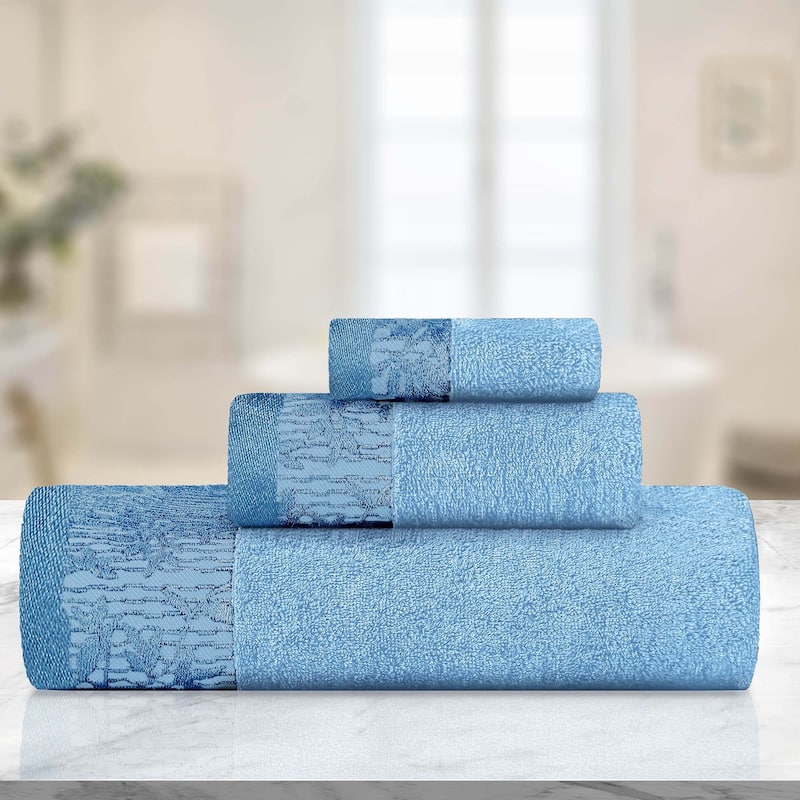 Superior Wisteria Cotton Floral Jacquard 3 Piece Bathroom Towel Set