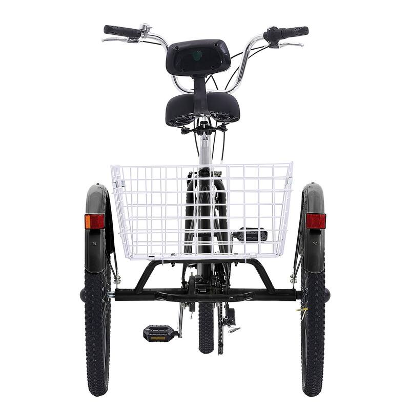 Black Carbon Steel 3-Wheel Bike with 7-Speed and Cargo Basket - 68.5” L x 29.9” W x 44.9” H