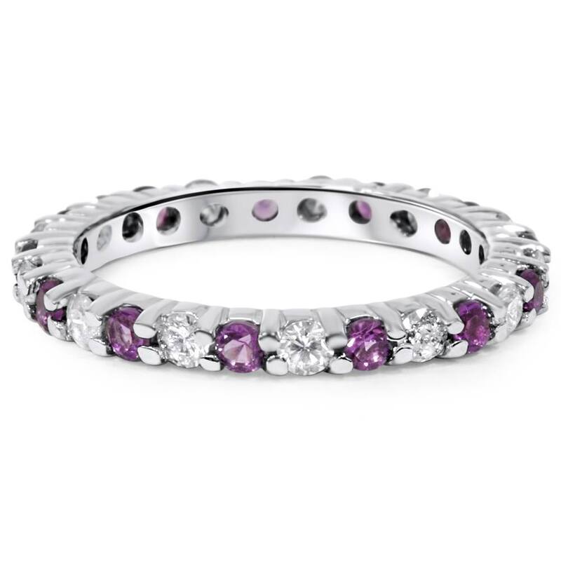 1 1/2ct Diamond & Amethyst Eternity Stackable Ring White Gold