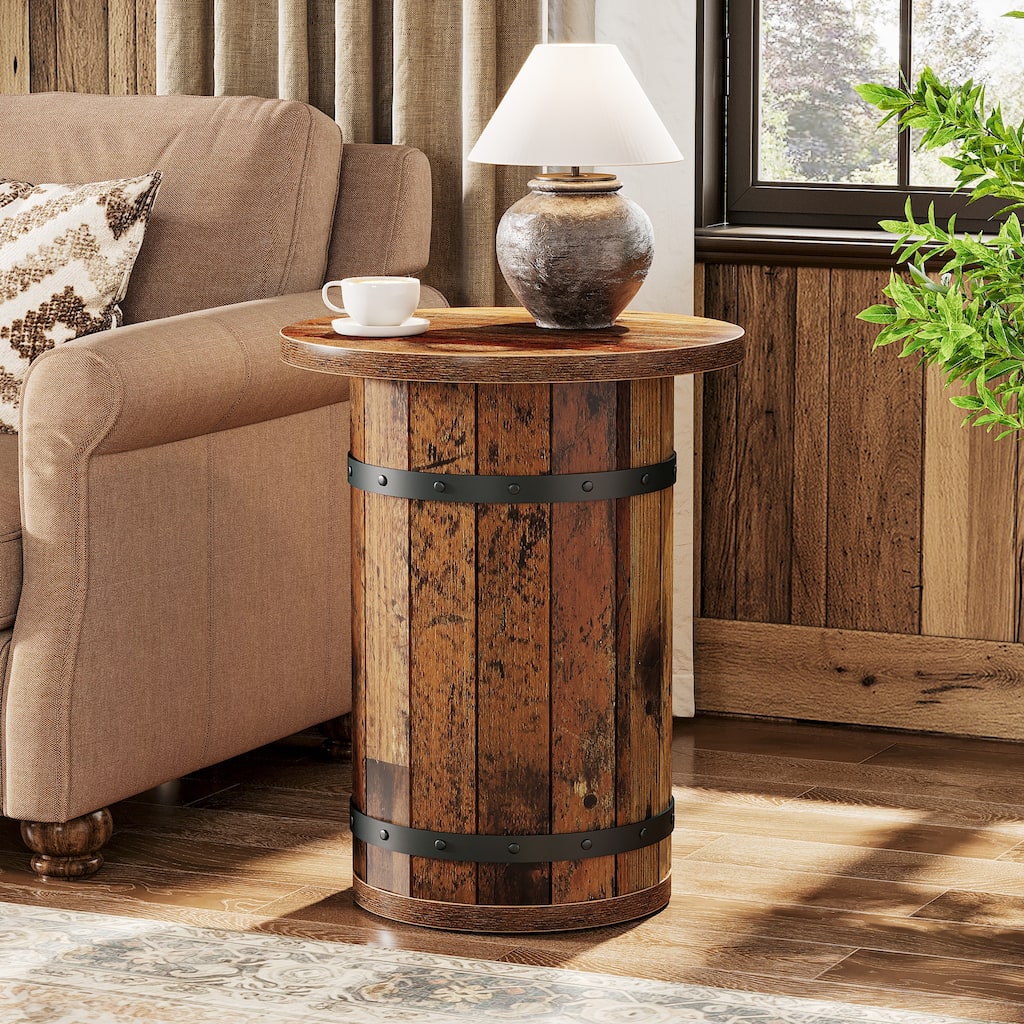Industrial Side Table with Sturdy Base, Round