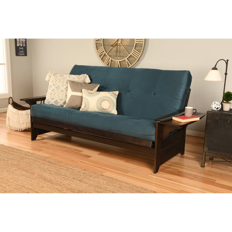 Copper Grove Dixie Espresso Full-size Futon Set with Bonded Leather Innerspring Mattress - Suede Blue