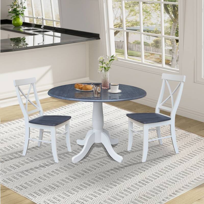 42" Round Top Dual Drop Leaf Pedestal Table with Dining Chairs