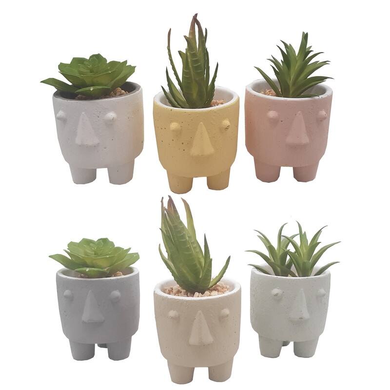 Modern Cement Decorative Human Face Planter Set