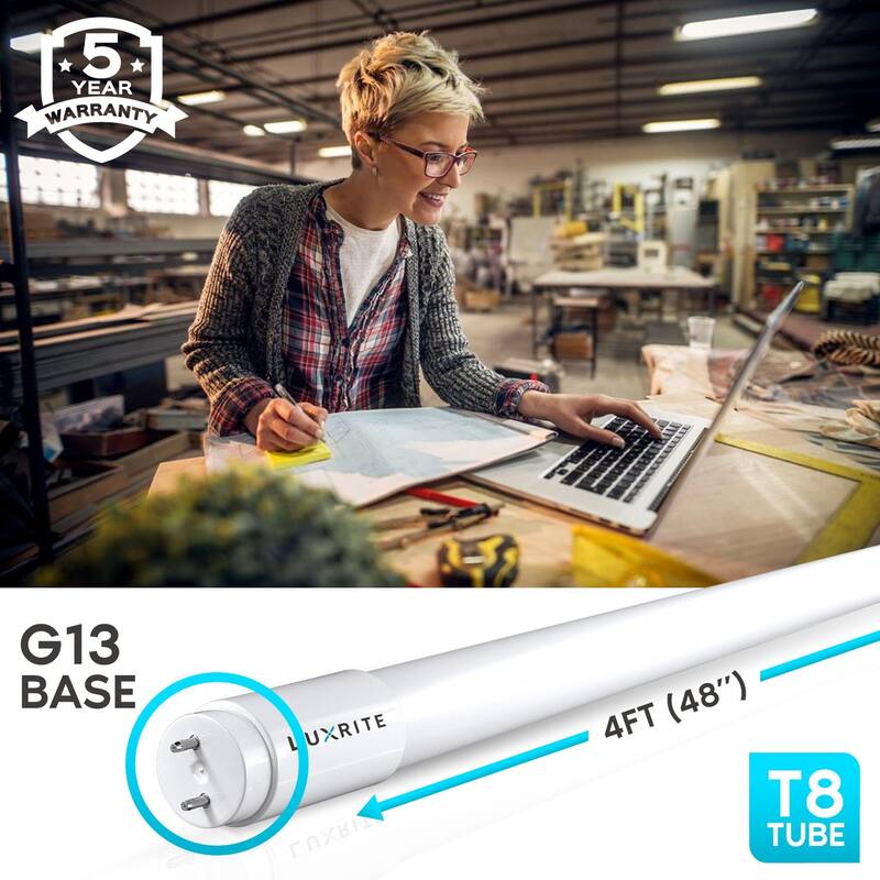 Luxrite 4FT T8 LED Tube Light, Ballast and Ballast Bypass, 13W=32W, 1800 Lumens, Damp Rated 25 Pack