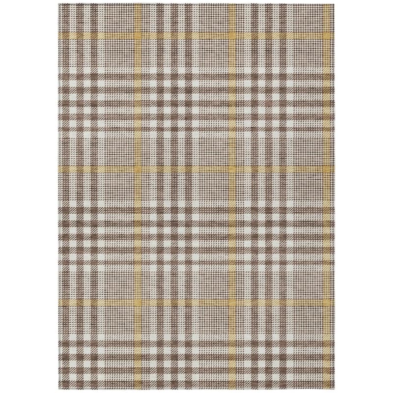 Machine Washable Indoor/ Outdoor Plaid Chantille Rug