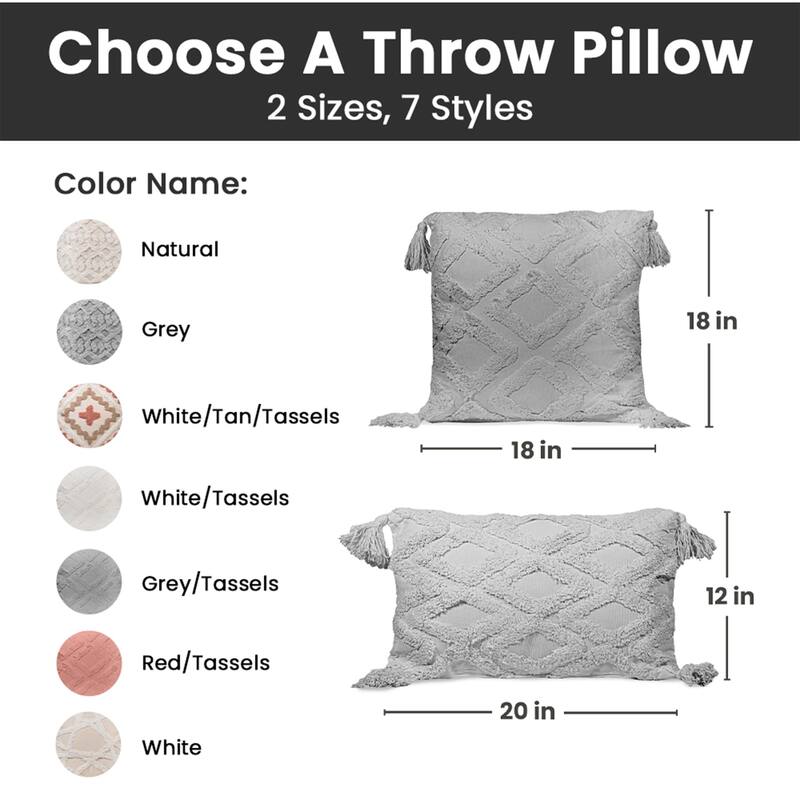 Sol Living Decorative Accent Pillows Throw Pillow for Couch Bedroom Soft Cushions - 18 x 18 in - Grey with Tassels - Single