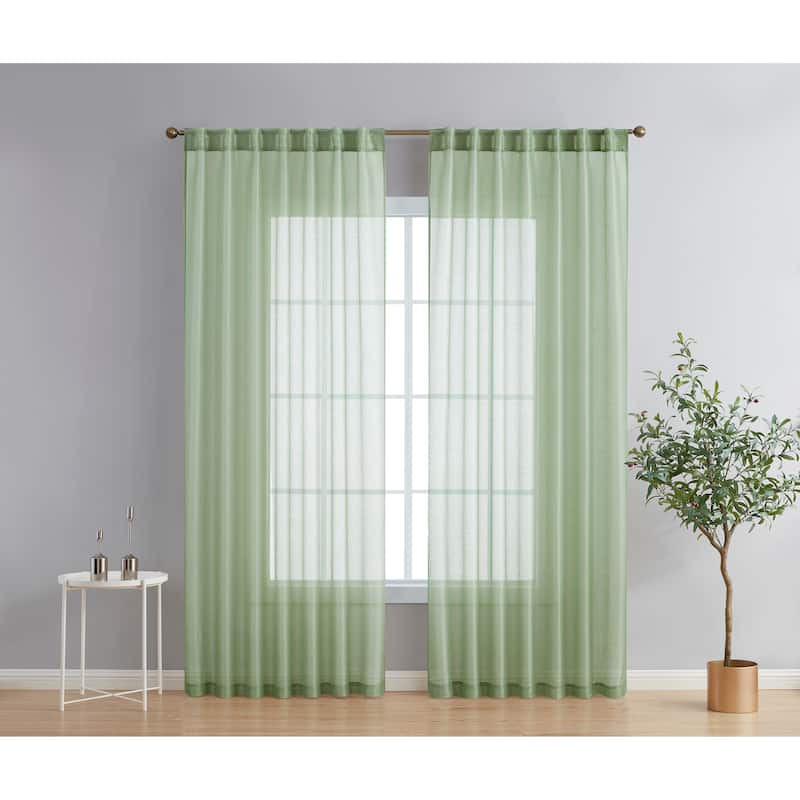 HLC.me Lauren Semi Sheer Rod Pocket & Back Tab Window Curtains Panels, Set of 2 - 54 W x 84 L per panel - Set of 2 - Sage Green
