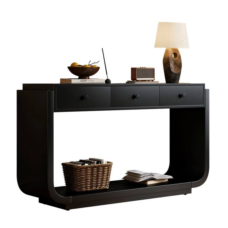 Mid-Century Modern Console Table with 3 Storage Drawers and Display Shelf for Entryway or Living Room Use