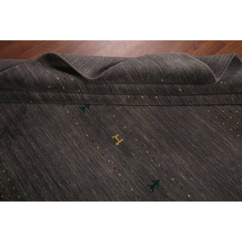 Gray Gabbeh Indian Area Rug Hand-Knotted Tribal Wool Carpet - 5'5"x 7'8"