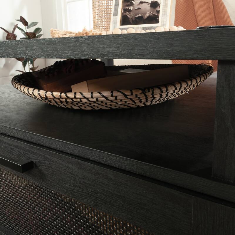 Engineered Wood Coastal Coffee Table with Spacious Drawer, Black - 31.5"W x 31.5"D x 20.98"H