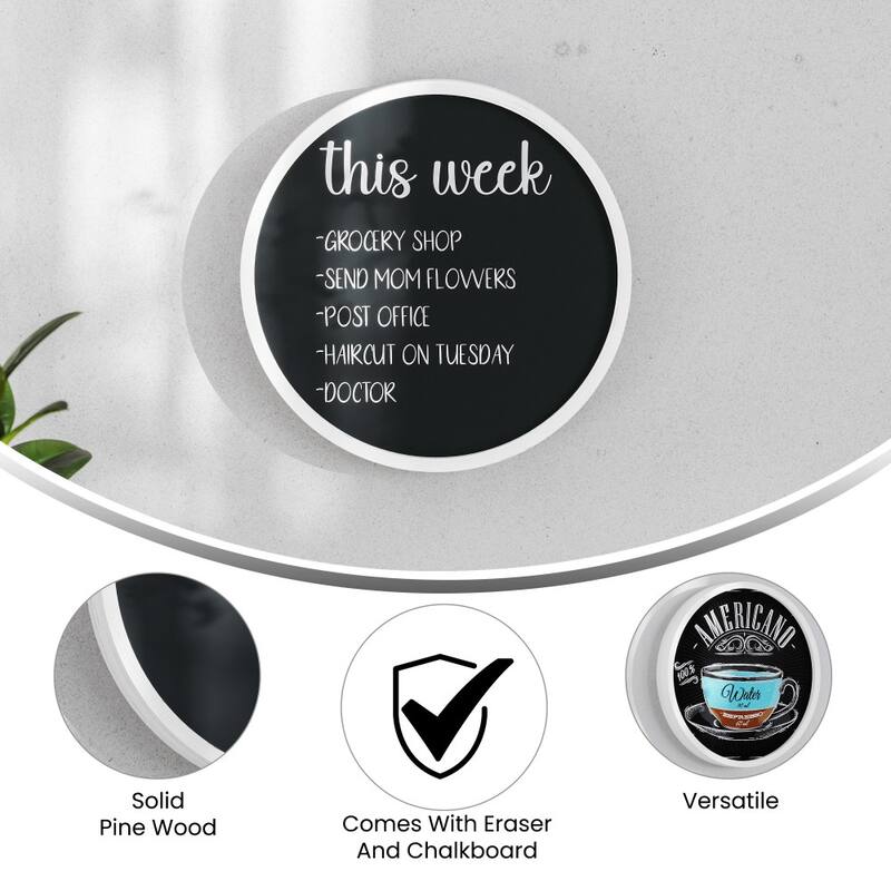 Set of 2 Commercial Grade Round Wood Framed Wall Mount Chalkboards
