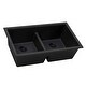 preview thumbnail 3 of 5, Ruvati 33 x 19 inch Granite Composite Quartz Undermount Low Divide Double Bowl Kitchen Sink - Midnight Black - RVG2385BK