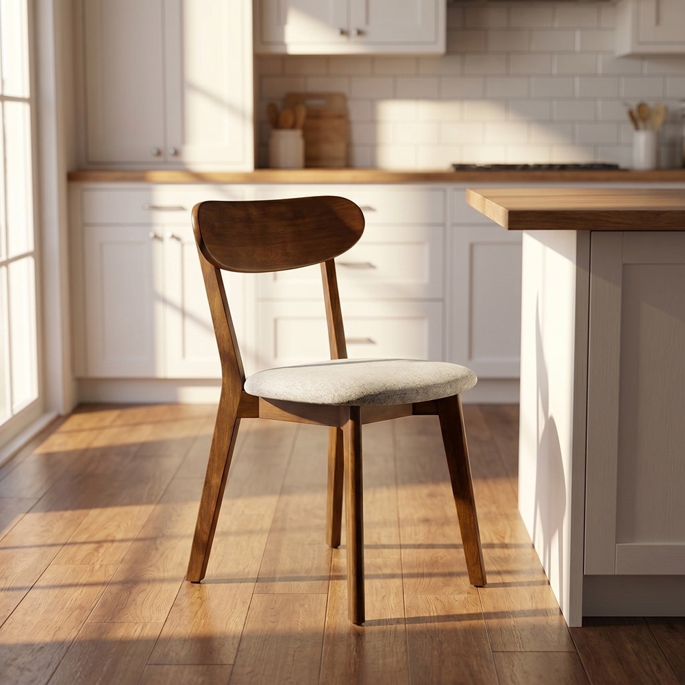 Solid Wood Dining Chairs with Upholstered,Kitchen Chair with Curved Backrest