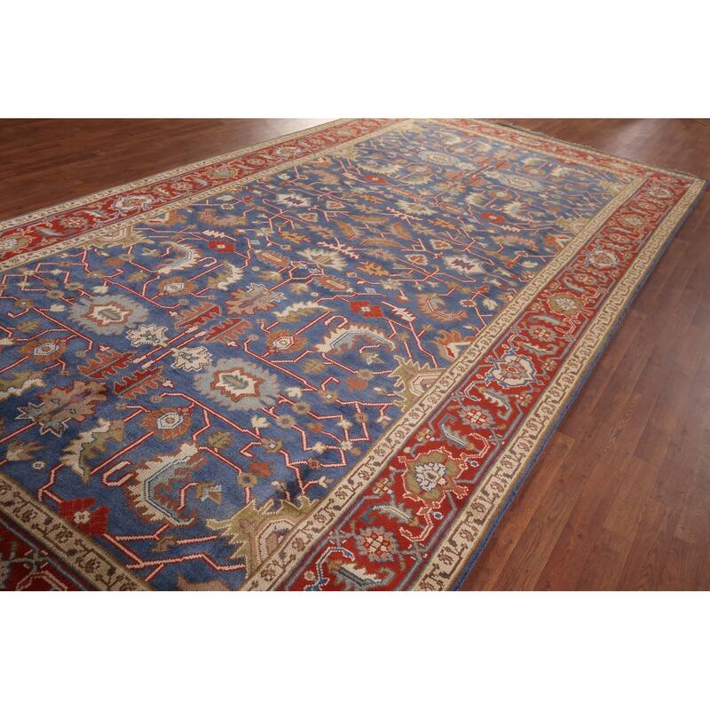 Blue Oushak Oriental Large Area Rug Handmade Wool Carpet - 7'11" X 15'9"