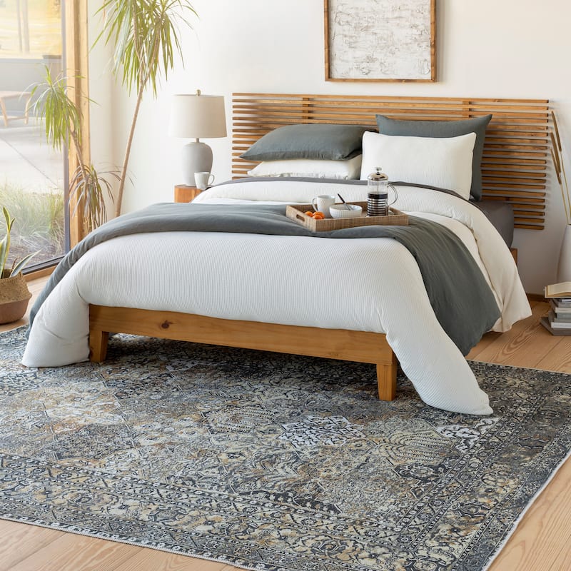 Livabliss Hieronym Traditional Floral Machine Washable Area Rug - 6'7" x 9' - Camel/Grey