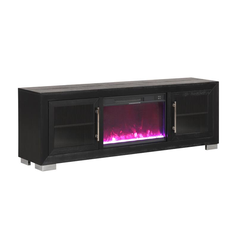 Furniture of America Alaric Modern Black Solid Wood 2-Piece Bedroom Set with 72-inch Fireplace TV Stand