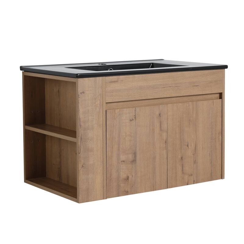 30 inch Wood Wall-Mounted Bathroom Vanity Set with Integrated Ceramic Sink