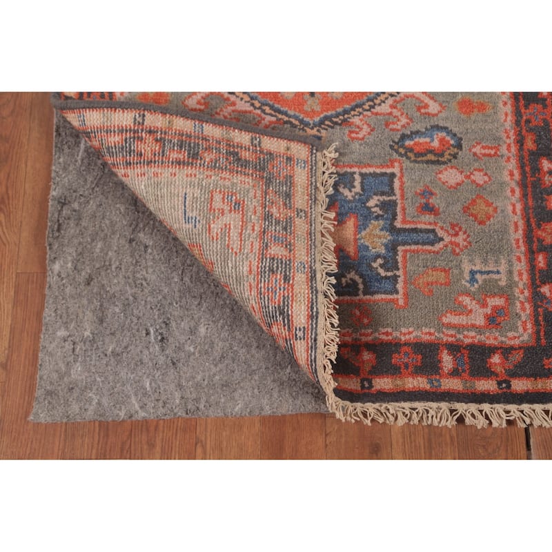 Geometric Kazak Runner Rug Handmade Grey Wool Carpet - 2'6"x 9'10"