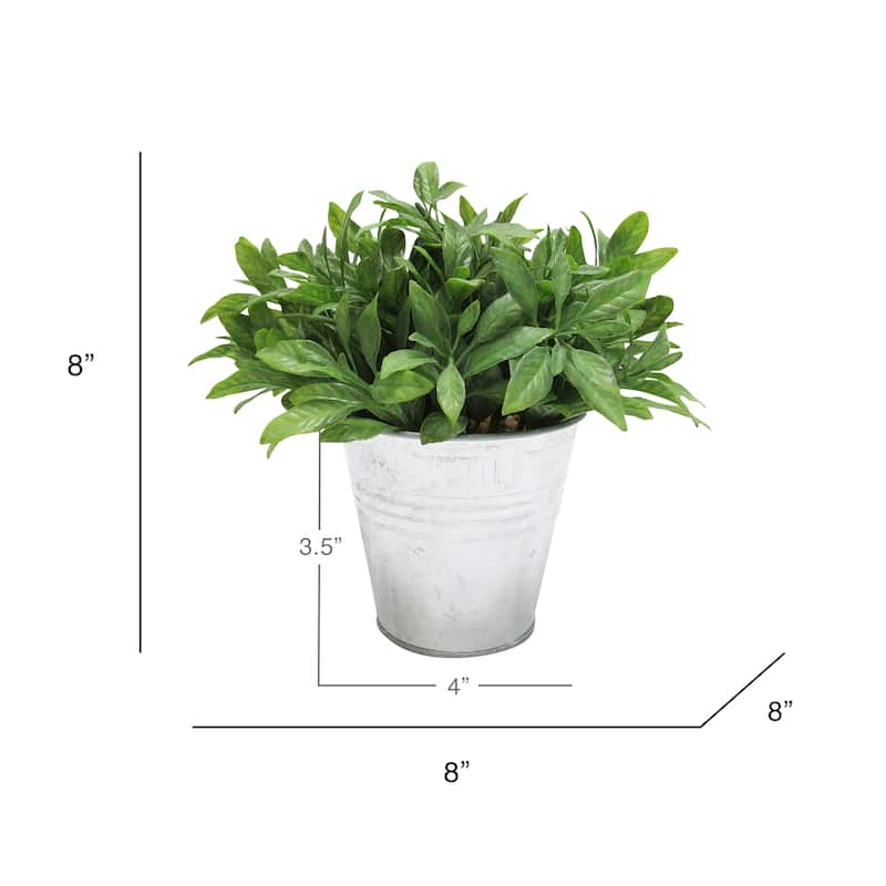 Artificial Sage Basil Herb Plant in Metal Pot 8in - 8" H x 8" W x 8" DP