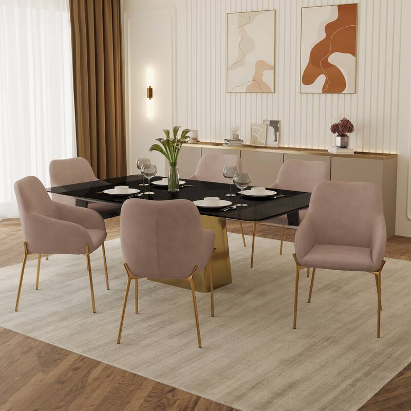 Zaire Upholstered Dining Chair in Velvet/Leather/Boucle with Gold Chrome Iron