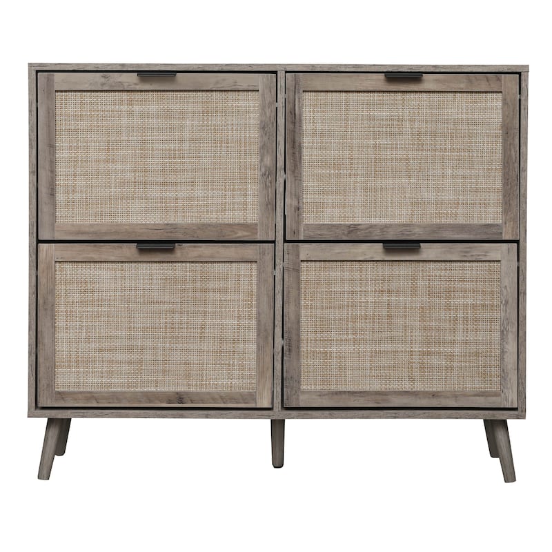 Elegant Shoe Cabinet with Double-Layer Doors,Sturdy Pine Legs and Adjustable Backplane
