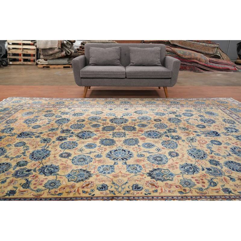 Hand Knotted Oriental 100% Kork Wool Carpet Traditional All-Over Peach Kashan Area Rug - 12' 0'' X 8' 7''