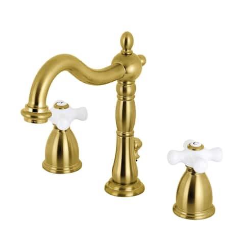 Heritage Deck Mount Widespread Bathroom Faucet with Brass Pop-Up