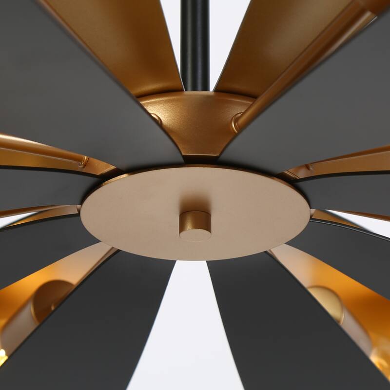 Modern Industrial 8-Light Chandelier Black Gold Floral Pendant Light for Living Room and Dining Room - 32.6 " × 15.8 "