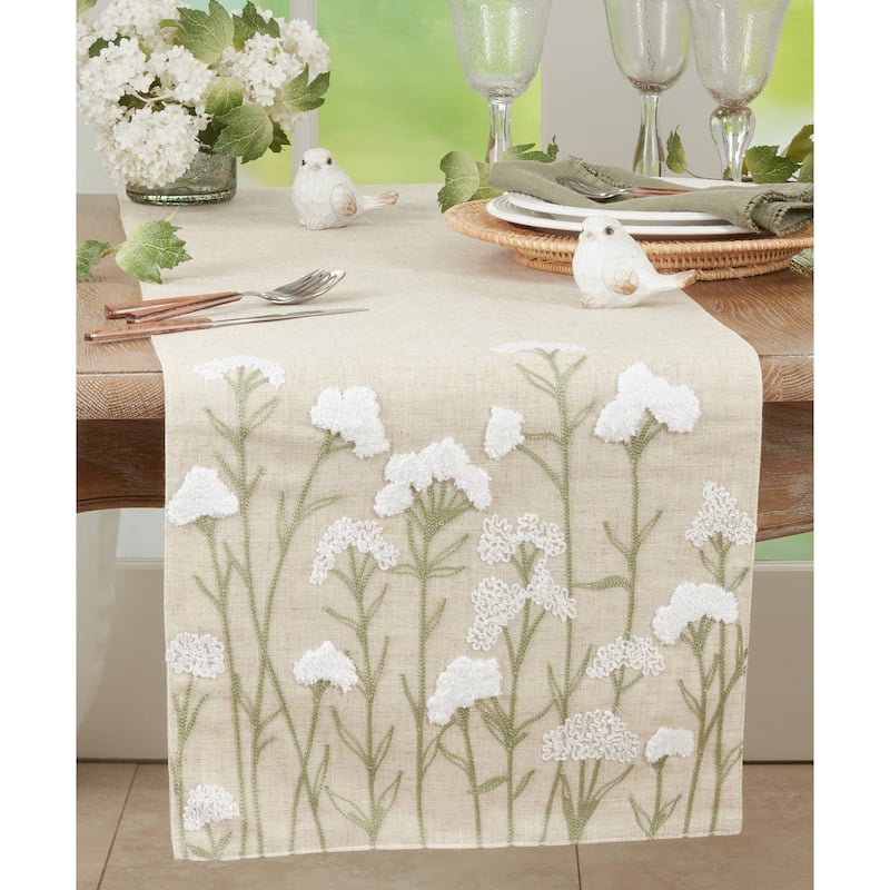 Embroidered Table Runner With Floral Design - 16"x70"