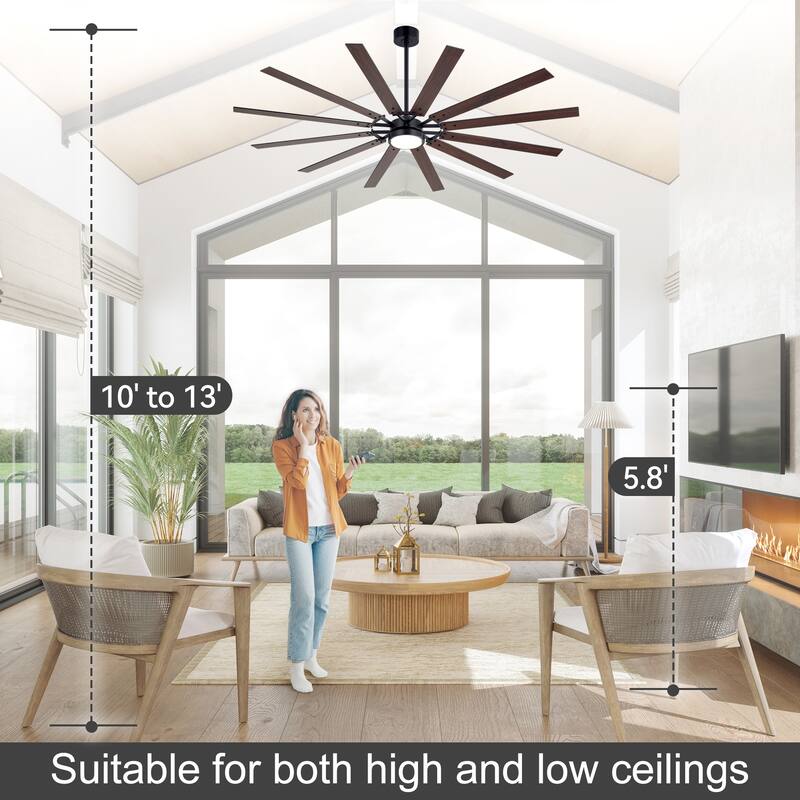 72"/80" Large Windmill Ceiling Fan with Light and Remote(12 Reversible Blades)