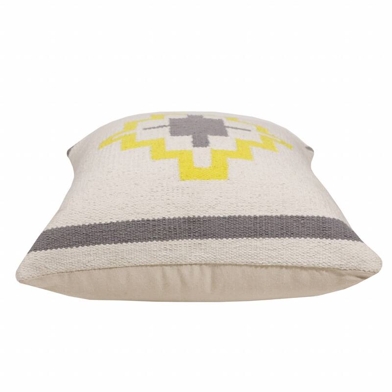 20" X 20" Gray White And Yellow 100% Cotton Geometric Zippered Pillow - 20.00 in. x 20.00 in. x 4.00 in.